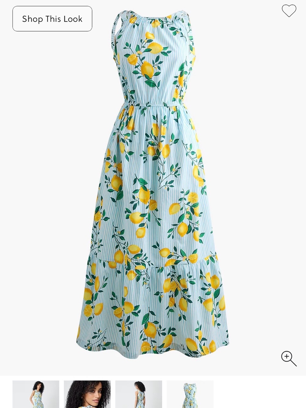 J Crew factory Tie Shoulder Lemon Print Sleeveless midi dress